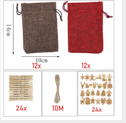 24 Pieces Christmas Advent Calendar Bags With Clips And String -Festive DIY Countdown Gift Bags For Candies, Toys And Holiday Decorations, Numbered From 1 To 24, Featuring Santa, Snowmen And Gingerbr