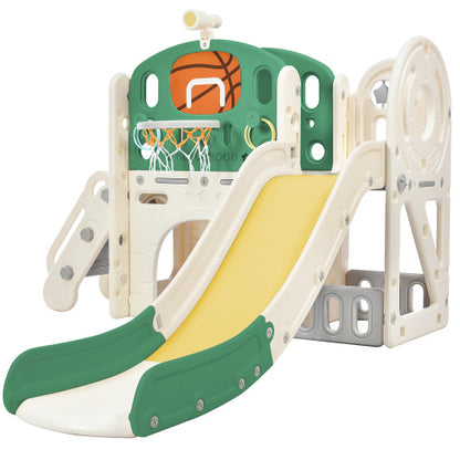 Children's Combo Slide, Features A Long Slide, Storage Box, Tunnel. Stair Ladder, Basketball Hoop And Passage Area.Toddler Slide. Easy Assembly And Convenient Storage. High-Quality Materials-HDPE.