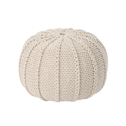 Bordeaux Knitted Cotton Round Pouf, Beige