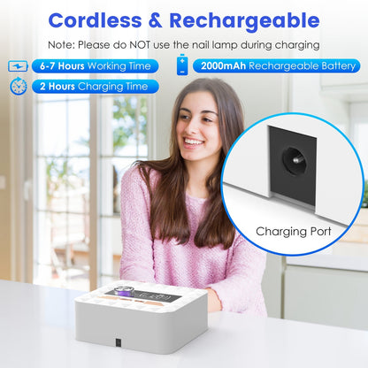 1Pc 120W Cordless UV Nail Lamp Rechargeable Gel Curing Lamp Gel Polish Light Nail Dryer With LED Display 1S To 120S Timer Settings 30 LED Beads For Salon And Home