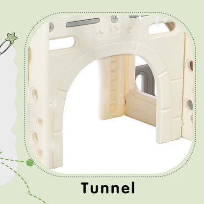 Children's Combo Slide, Features A Long Slide, Storage Box, Tunnel. Stair Ladder, Basketball Hoop And Passage Area.Toddler Slide. Easy Assembly And Convenient Storage. High-Quality Materials-HDPE.