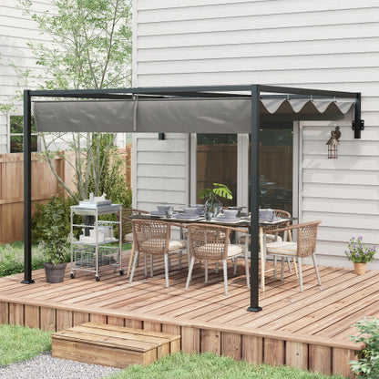 Outsunny 2 X 3m Lean To Steel Pergola, With Moving Fabric Canopy - Dark Grey