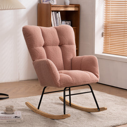 New Modern Teddy Fabric Tufted Upholstered Rocking Chair With Pull-out Footrest