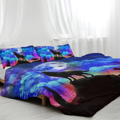 Moon Wolf Duvet Cover Set Single 3pcs Colorful Microfiber Kids Bedding Set