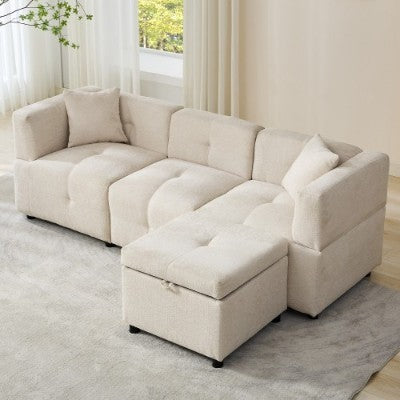 80 Sectional Sofa Couch With Removable Storage Ottoman, Fabric Sofa For Living Room Apartment, L-Shaped Sofa With 2 Pillows For Home Apartment Office Living Room