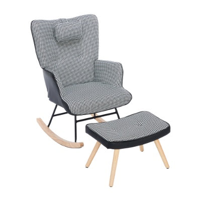 Rocking Chairs For Adults, Fabric Rocking Chair Relaxing Recliner Chair With Solid Wood Legs High Back Lounge Chairs For Balcony Living Room Bedroom