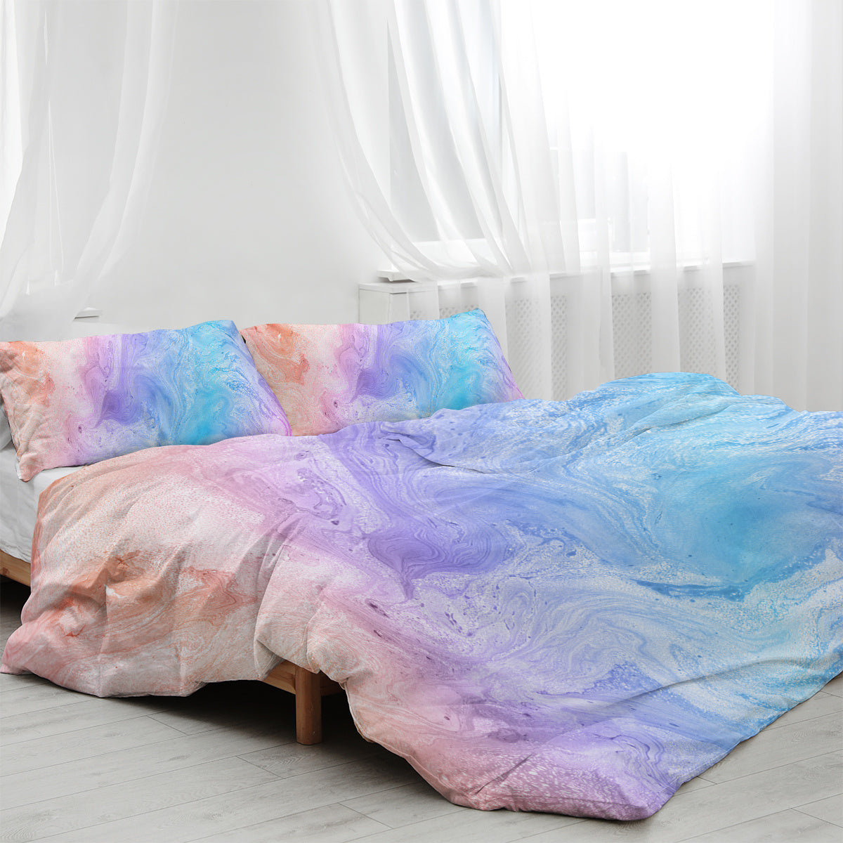 Girly Duvet Cover Rainbow Glitter Ombre Bedding Sets 3 Pcs Chic Purple Blue Green Pastel Bed Spreads Sparkle Quilt Cover Set With 2 Pillow Shams