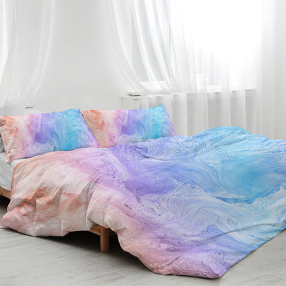 Girly Duvet Cover Rainbow Glitter Ombre Bedding Sets 3 Pcs Chic Purple Blue Green Pastel Bed Spreads Sparkle Quilt Cover Set With 2 Pillow Shams