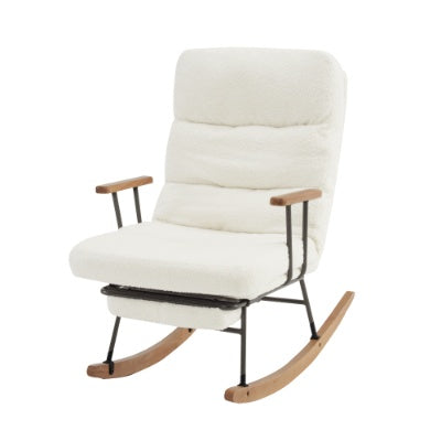 Rocking Chair, Boucle Fabric Tufted Rocking Chair, Armchair With Metal Legs And Wood Base, High Back Rocking Tub Chair With Comfortable Footrest And Adjustable Recliner For Living Room, Bedroom, White