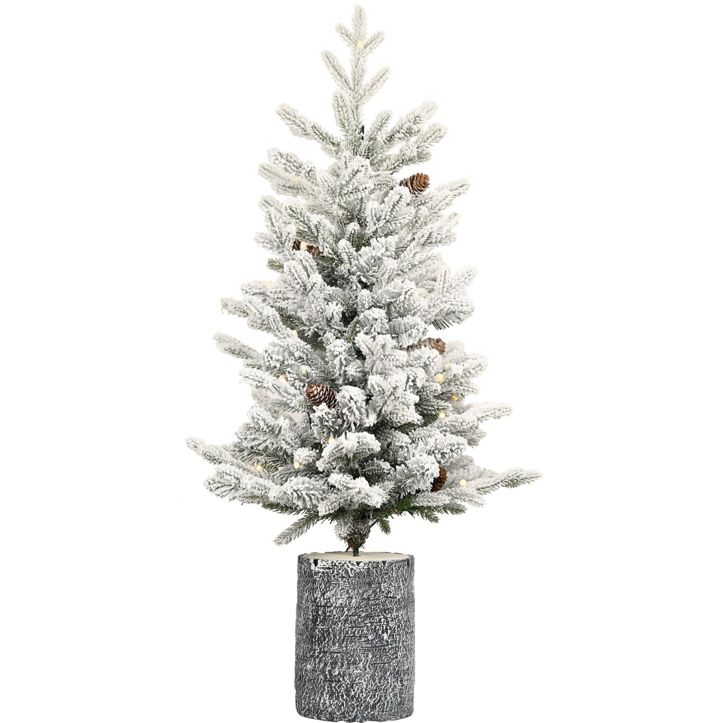 2FT 3FT 4.5FT 6.5FT Pre-lit Potted Flocked Christmas Tree, Snow Frosted Mini Tabletop Artificial Christmas Tree With LED Lights And PE & PVC Branch Tips For Front Door, Porch, Indoor And Outdoor