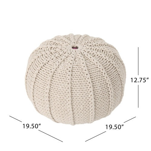 Bordeaux Knitted Cotton Round Pouf, Beige