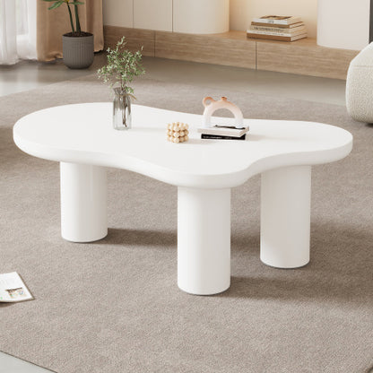 Irregular White Painted Coffee Table, Cloud Shaped Coffee Table Tea Table End Table, Modern Coffee Table With 3 Legs, For Living Room Furniture, 107x66x40.5 Cm